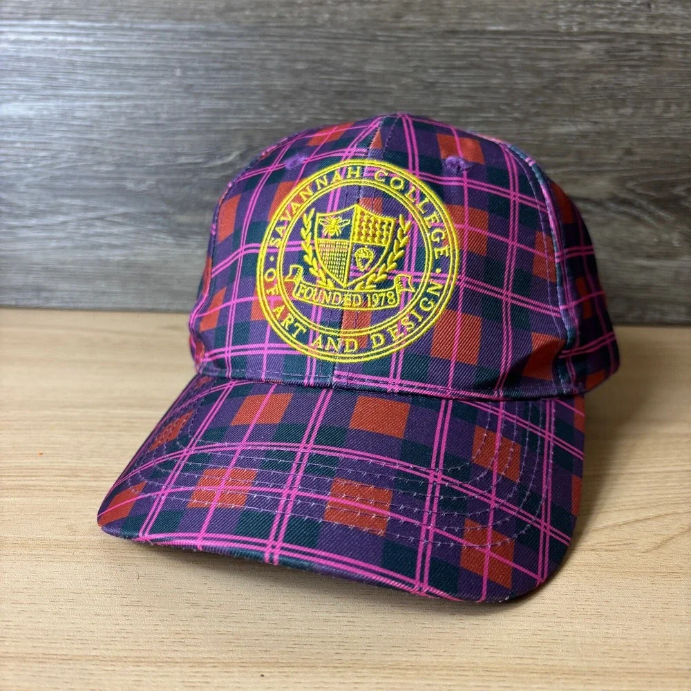Savannah College Hat Cap Strap Back Womens Purple Plaid Art And Design